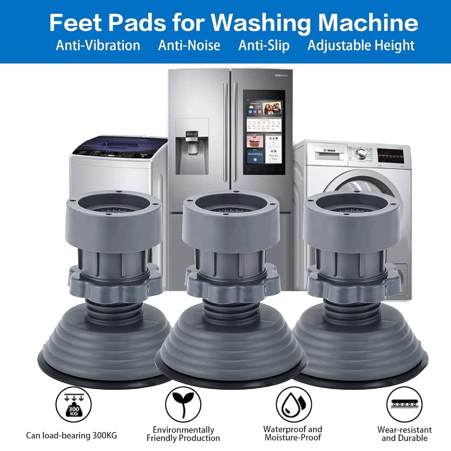 Washing Machine Vibration Pads, Floor Trays, Refrigerator Stand (4 Pcs Set)