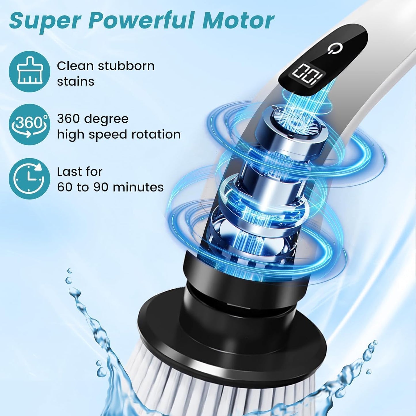 9-in-1 Cordless Electric Spin Scrubber Brush Heads, Adjustable Handle & Dual Speed | Bathroom, Floor, Tile & Car Cleaning Brush