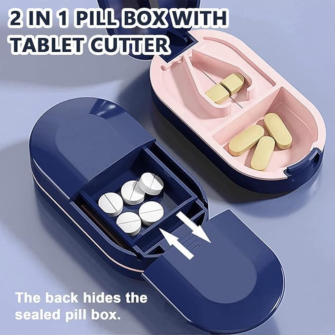 Portable Pill Box with Tablet Cutter