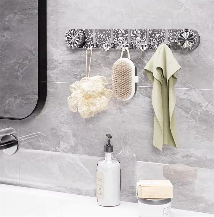 Plastic Wall Hook Rack 5 Chrome Hooks with Floral End Caps