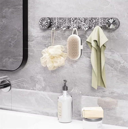 Plastic Wall Hook Rack 5 Chrome Hooks with Floral End Caps