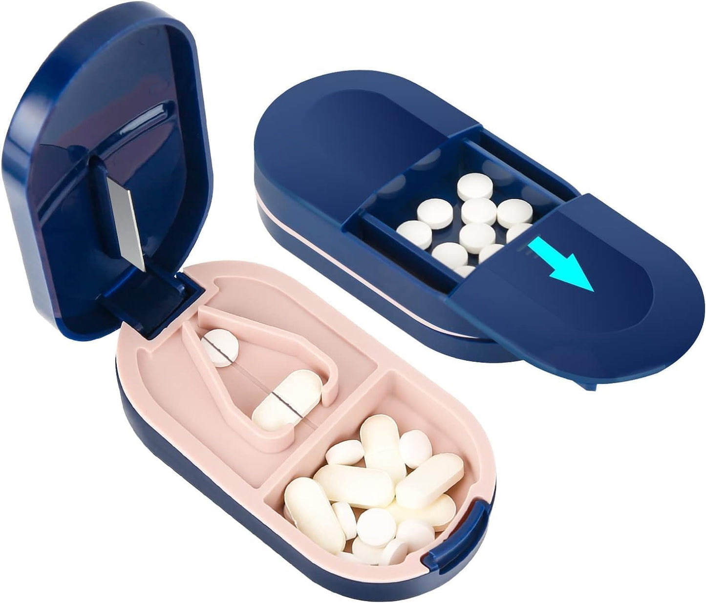 Portable Pill Box with Tablet Cutter