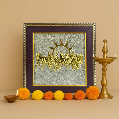 Pyrite Stone Frame with Vastu Seven Running Horses with Sun