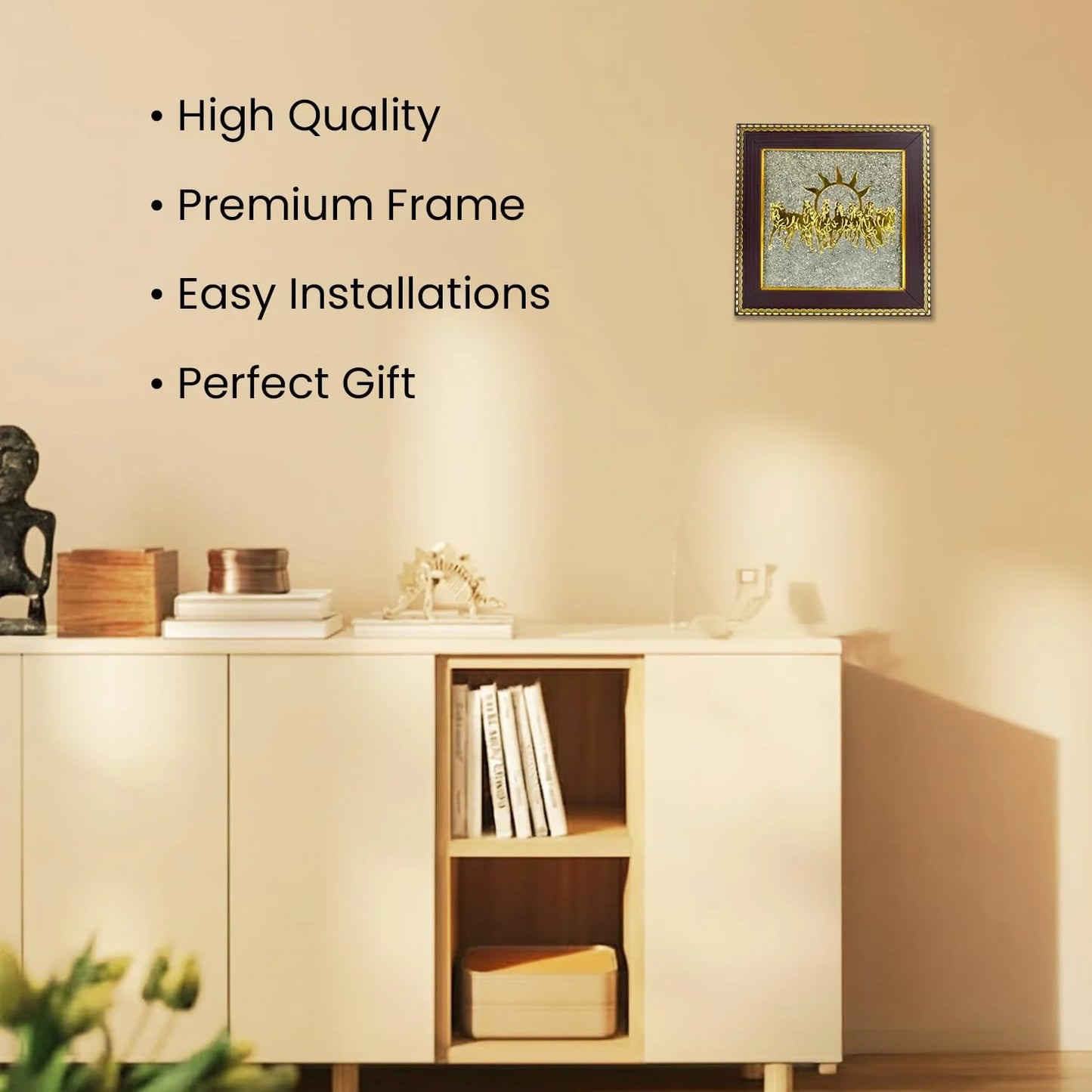 Pyrite Stone Frame with Vastu Seven Running Horses with Sun