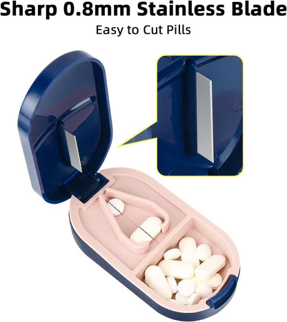 Portable Pill Box with Tablet Cutter