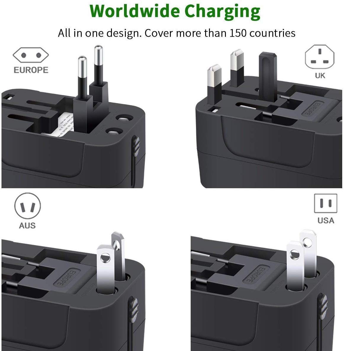 Universal Travel Adapter, International All in One Worldwide Travel Adapter and Wall Charger