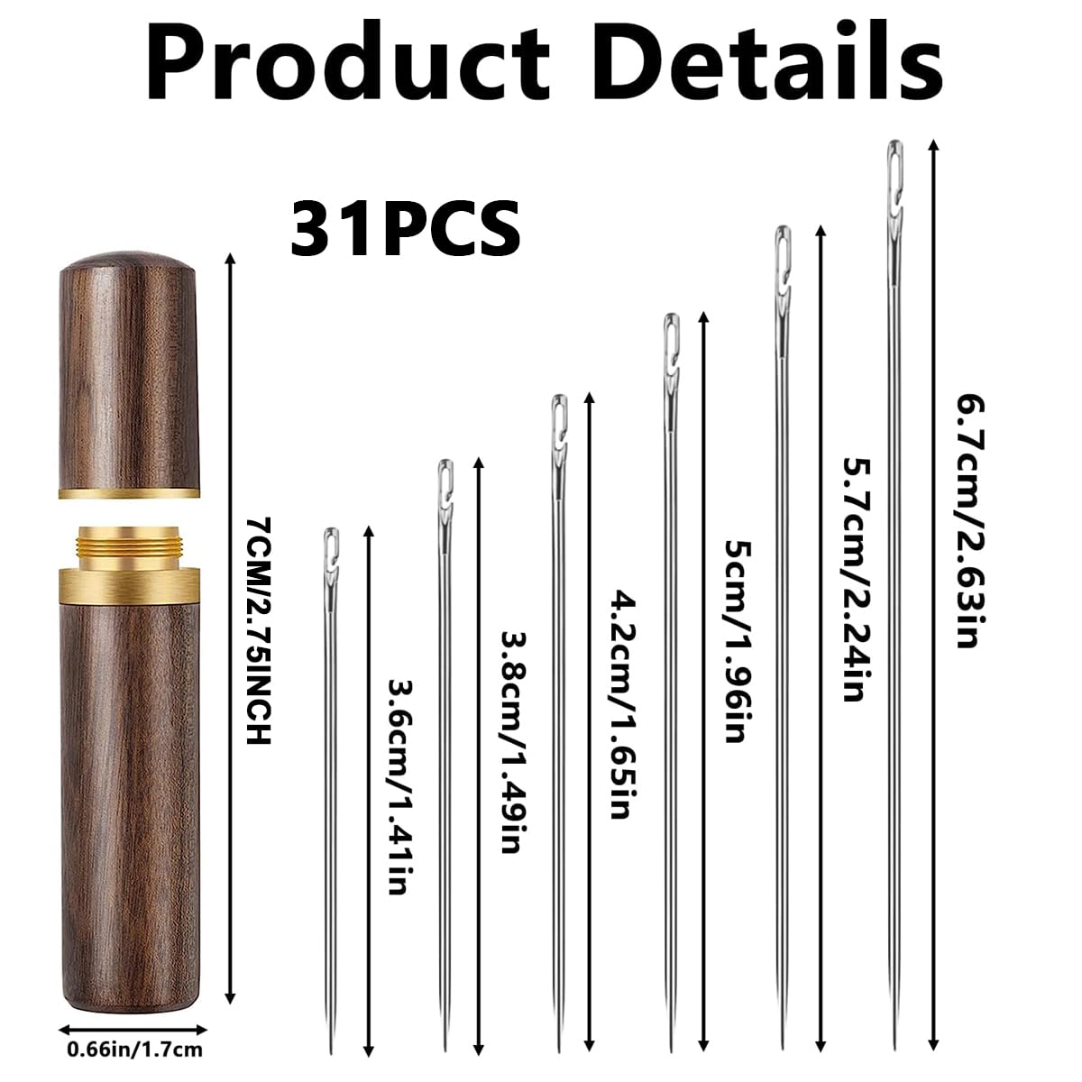 30PCS Easy Self-Threading Quilting Needles Set with Wooden Storage Case