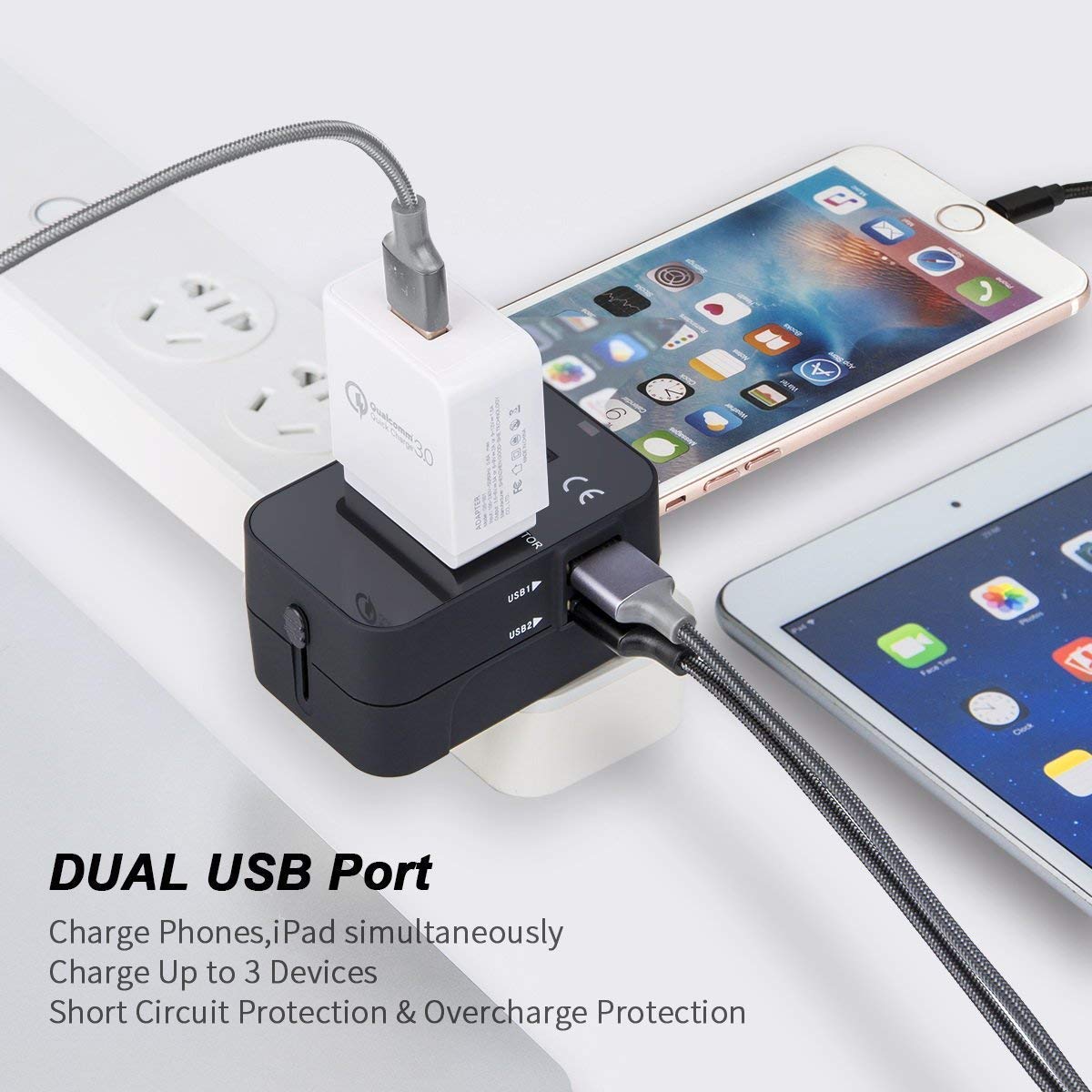 Universal Travel Adapter, International All in One Worldwide Travel Adapter and Wall Charger