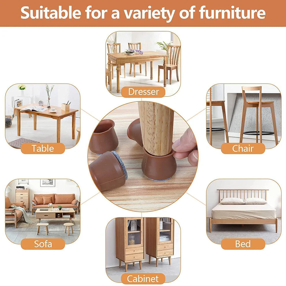 Silicone Chair Leg Caps with Soft Felt