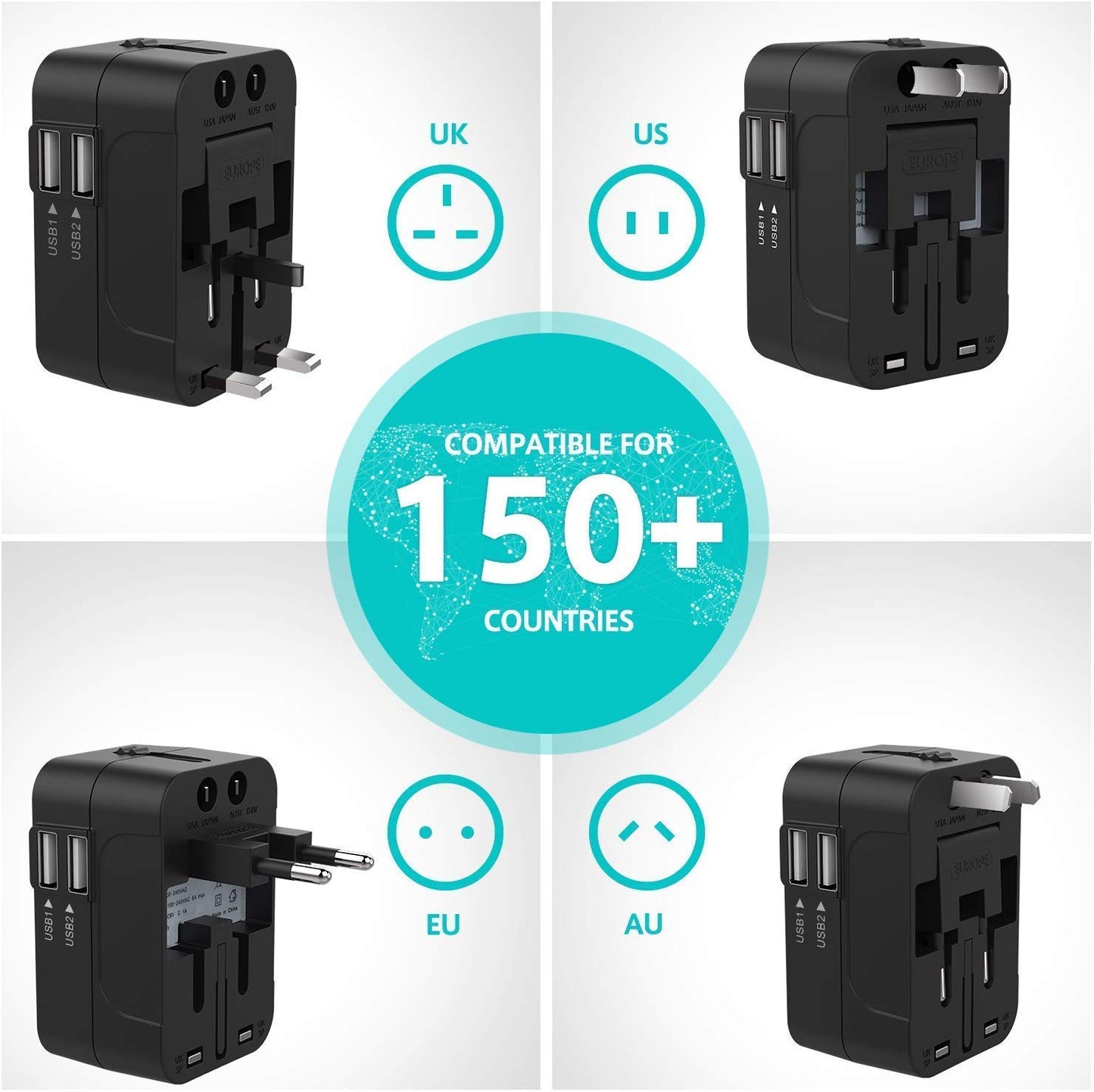 Universal Travel Adapter, International All in One Worldwide Travel Adapter and Wall Charger