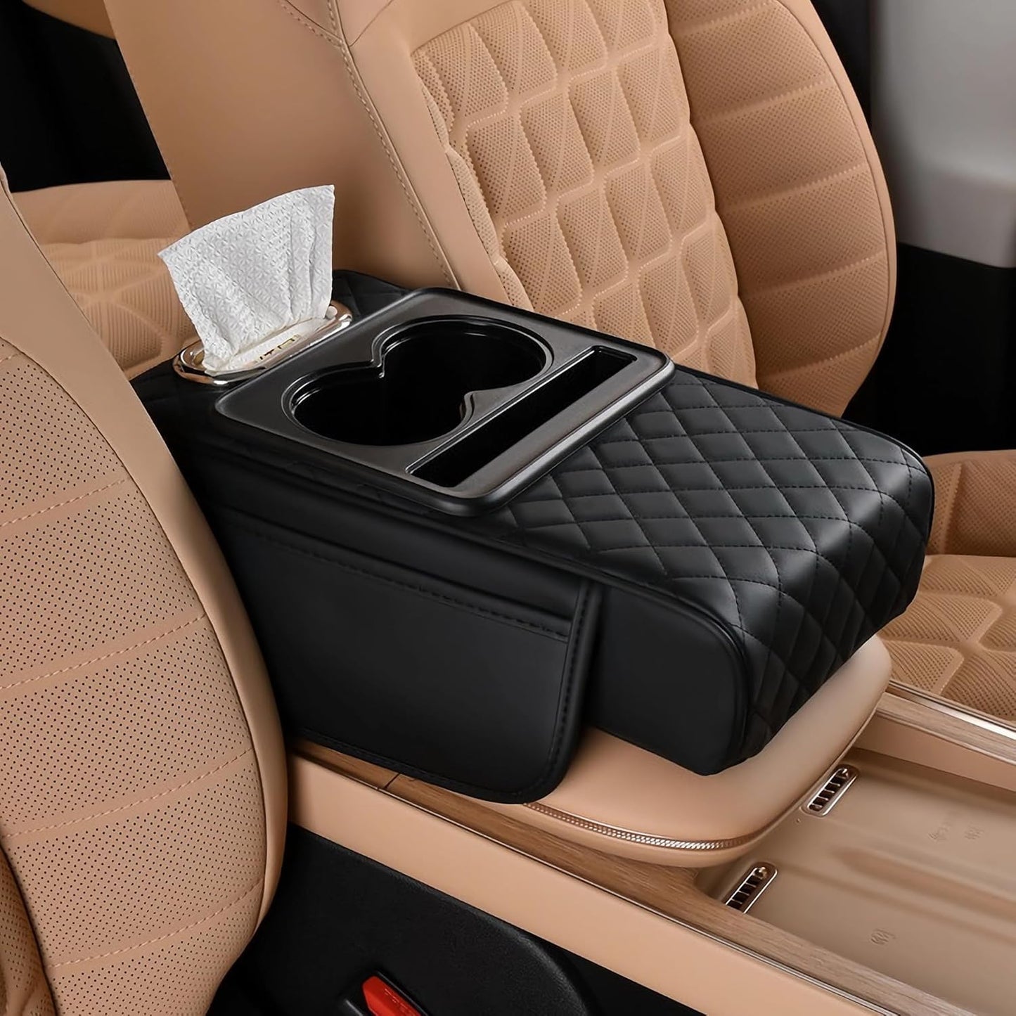 5-in-1 Car Arm Rest Cushion with Cup Holder Premium Cushion Organizer