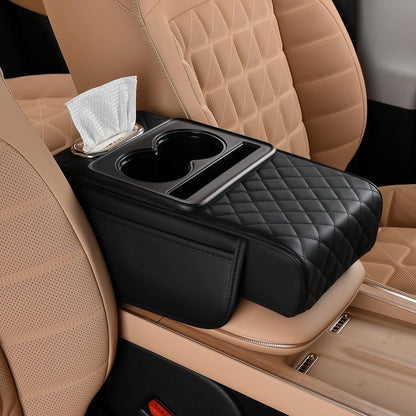 5-in-1 Car Arm Rest Cushion with Cup Holder Premium Cushion Organizer