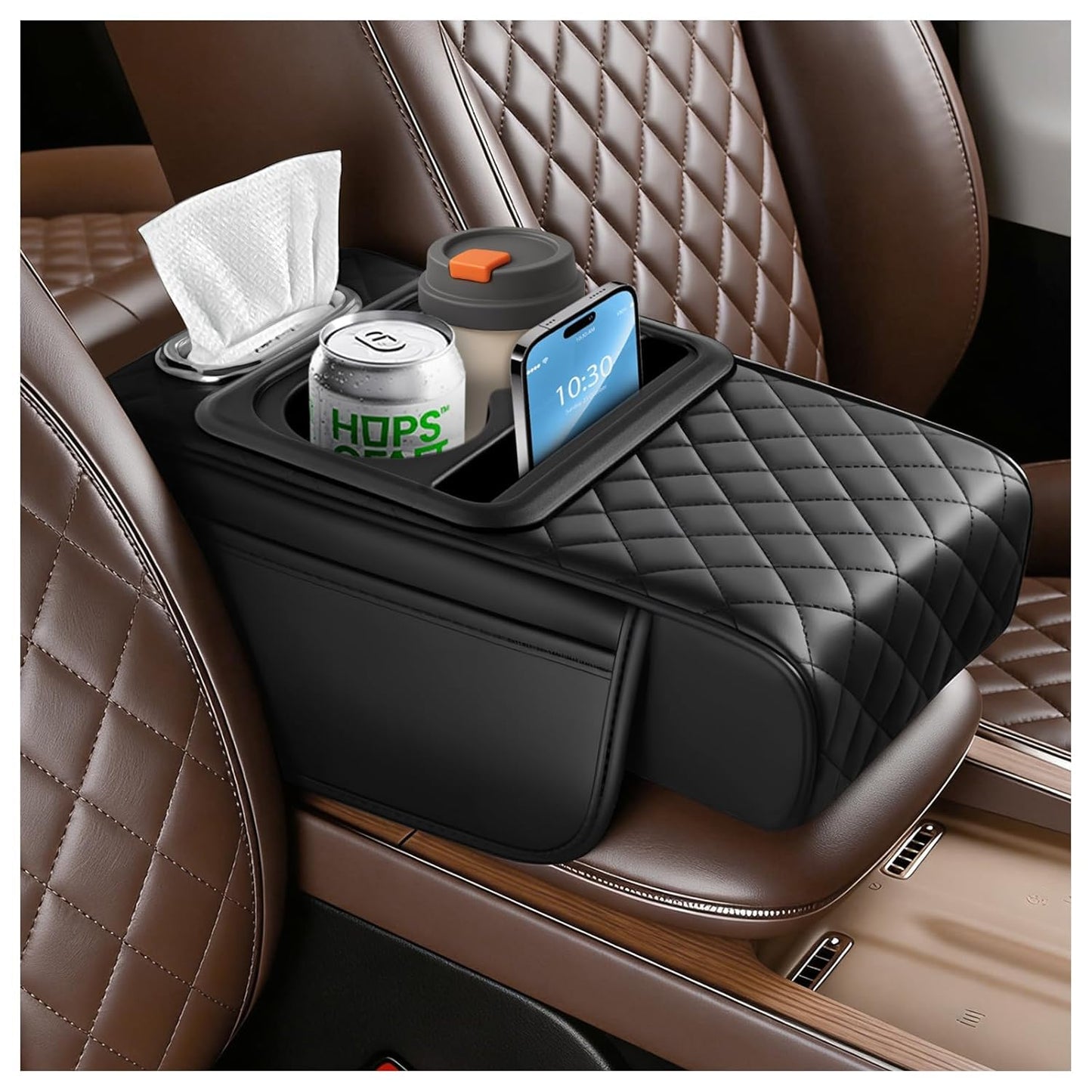 5-in-1 Car Arm Rest Cushion with Cup Holder Premium Cushion Organizer