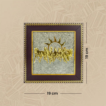 Pyrite Stone Frame with Vastu Seven Running Horses with Sun