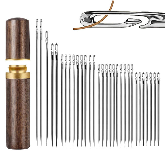 30PCS Easy Self-Threading Quilting Needles Set with Wooden Storage Case
