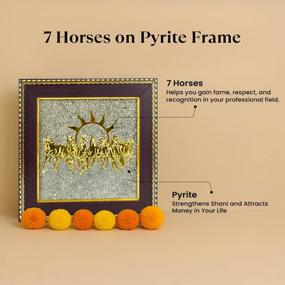 Pyrite Stone Frame with Vastu Seven Running Horses with Sun