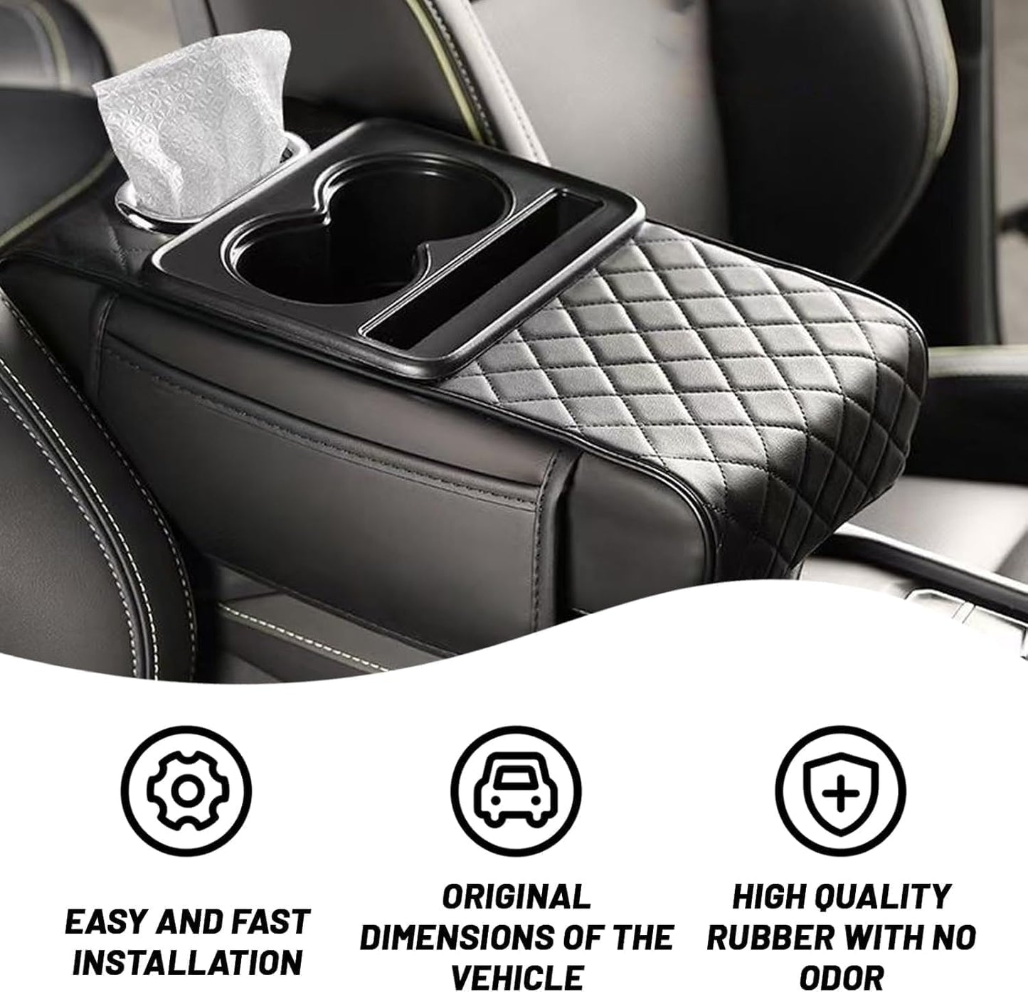 5-in-1 Car Arm Rest Cushion with Cup Holder Premium Cushion Organizer