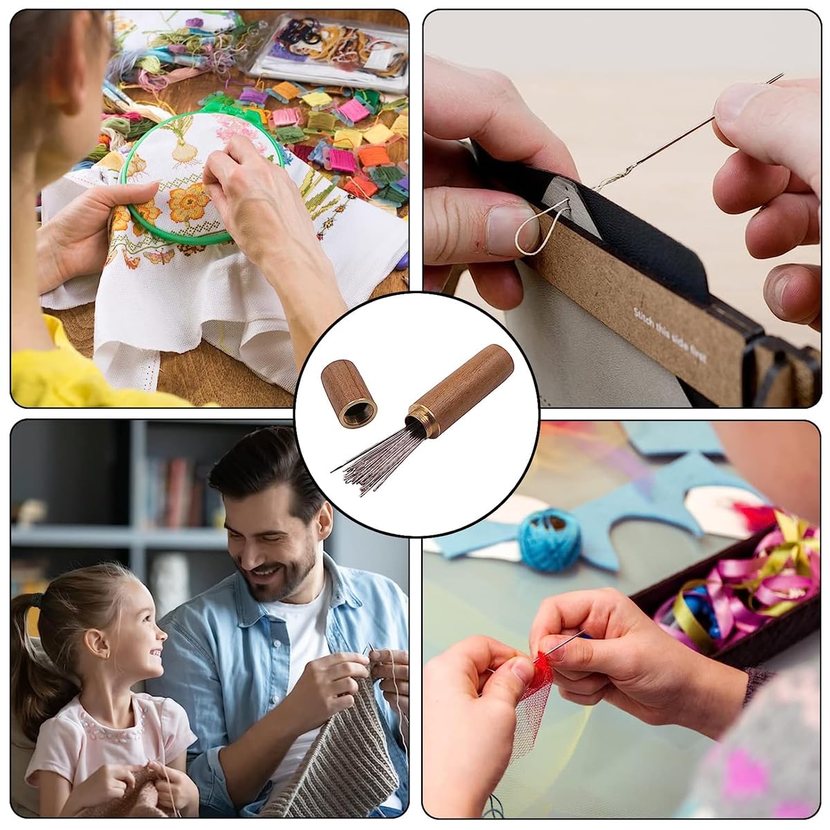 30PCS Easy Self-Threading Quilting Needles Set with Wooden Storage Case