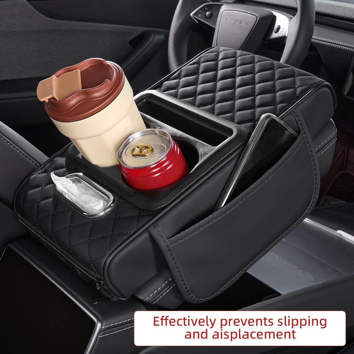 5-in-1 Car Arm Rest Cushion with Cup Holder Premium Cushion Organizer