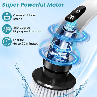 9-in-1 Cordless Electric Spin Scrubber Brush Heads, Adjustable Handle & Dual Speed | Bathroom, Floor, Tile & Car Cleaning Brush