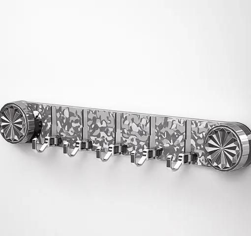 Plastic Wall Hook Rack 5 Chrome Hooks with Floral End Caps