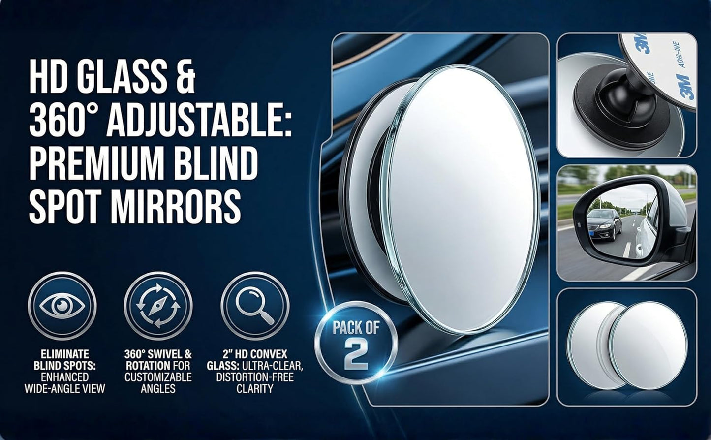 2 Pcs 360° Blind Spot Mirror - Drive Safer, Smarter & Stress - Free