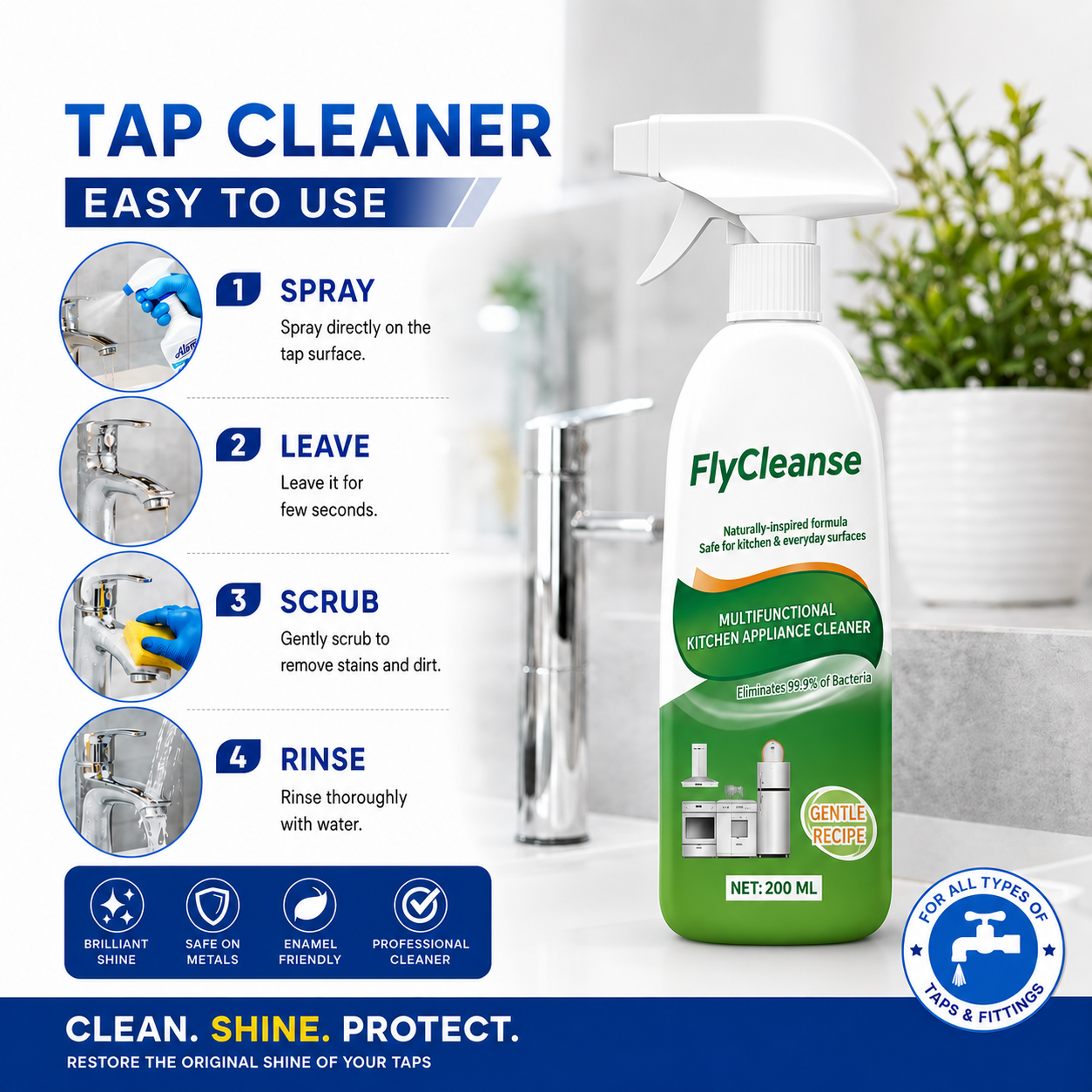 All Purpose Cleaner Suitable for Bathroom, Tap, Shower, Tiles, Mirror