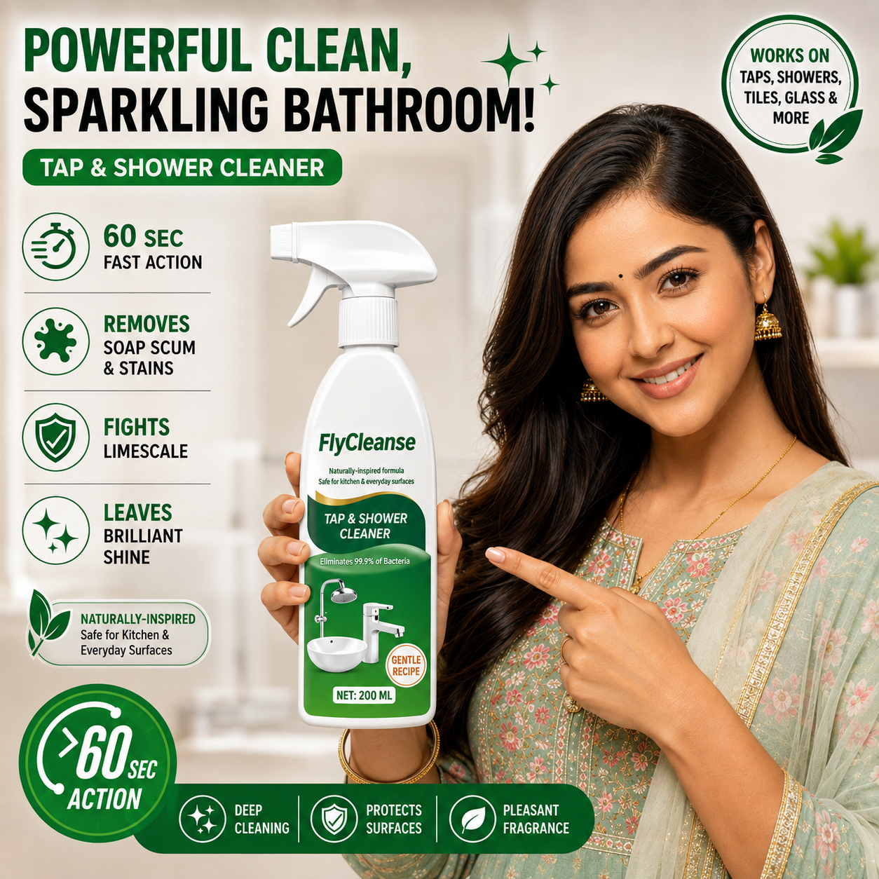 All Purpose Cleaner Suitable for Bathroom, Tap, Shower, Tiles, Mirror