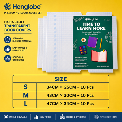 Self-adhesive transparent protective book cover (Pack of 30)
