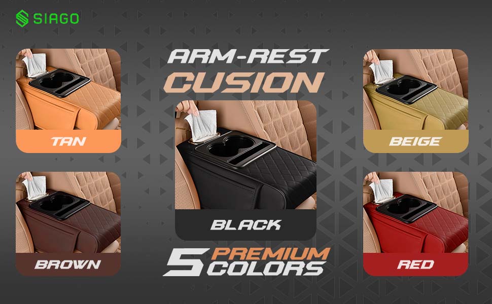 5-in-1 Car Arm Rest Cushion with Cup Holder Premium Cushion Organizer